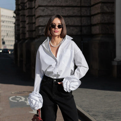 Floral Patchwork Shirt for Women – Long Sleeves, Trendy Style