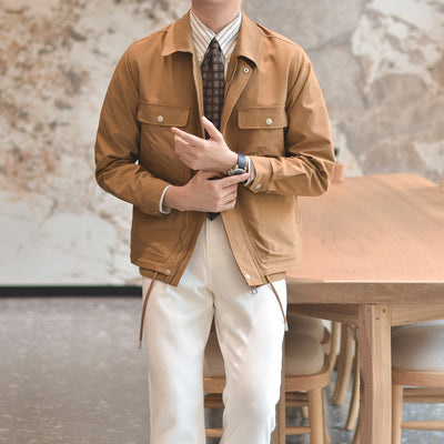 Caramel Utility Jacket for Men – Casual Style with Multiple Pockets