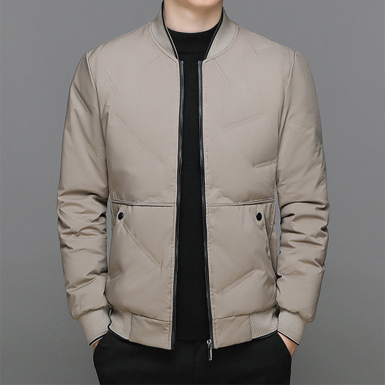 Trendy Baseball-Style Puffer Jacket for Men – Warm Winter Coat in Casual Solid Colors
