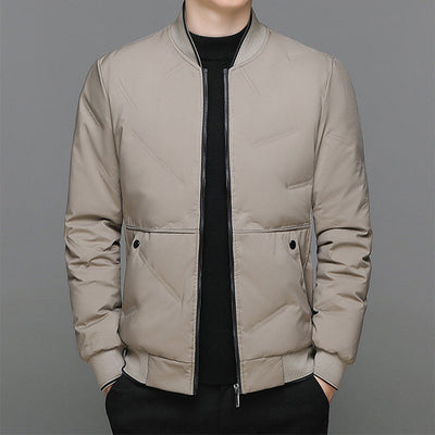 Trendy Baseball-Style Puffer Jacket for Men – Warm Winter Coat in Casual Solid Colors