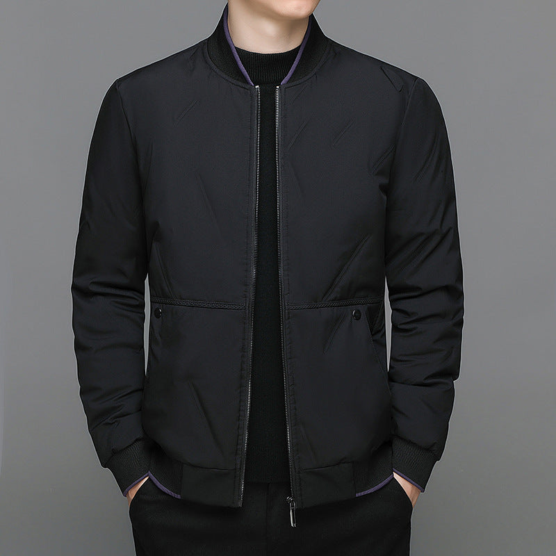 Trendy Baseball-Style Puffer Jacket for Men – Warm Winter Coat in Casual Solid Colors