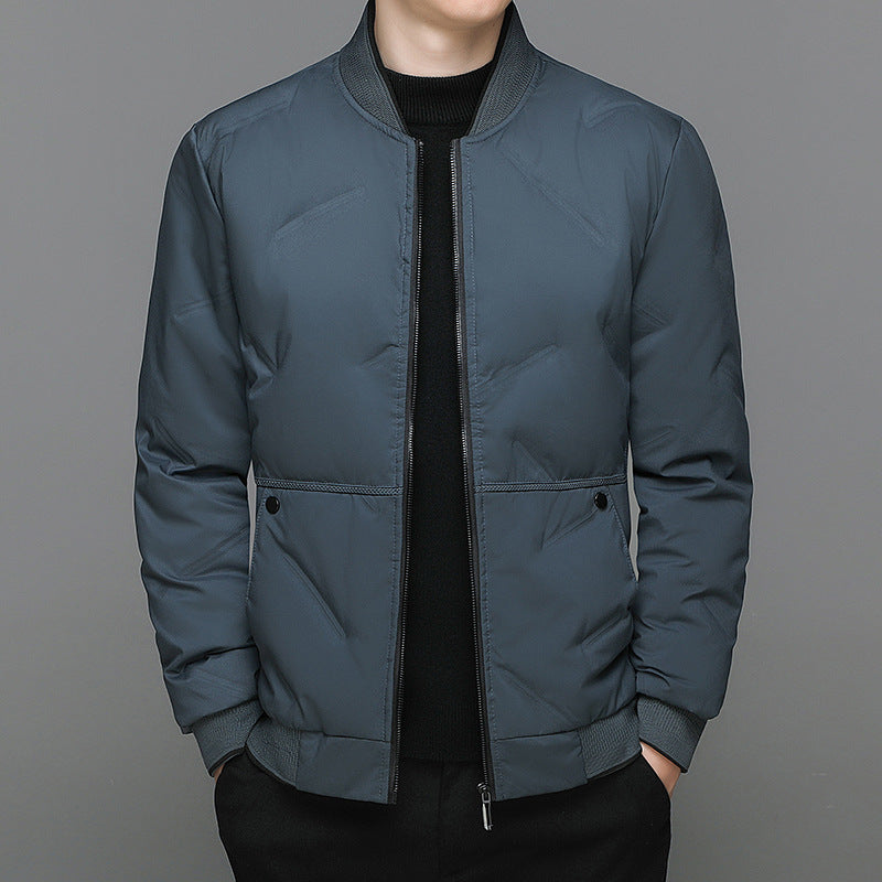Trendy Baseball-Style Puffer Jacket for Men – Warm Winter Coat in Casual Solid Colors