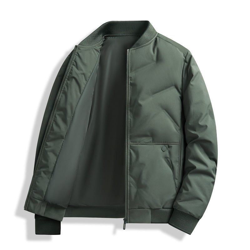 Trendy Baseball-Style Puffer Jacket for Men – Warm Winter Coat in Casual Solid Colors