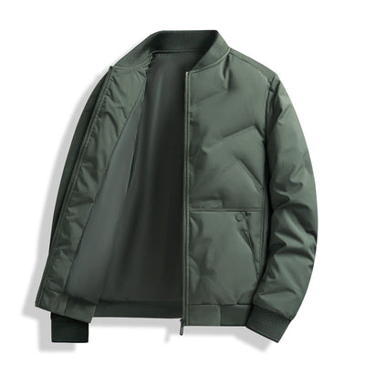 Trendy Baseball-Style Puffer Jacket for Men – Warm Winter Coat in Casual Solid Colors