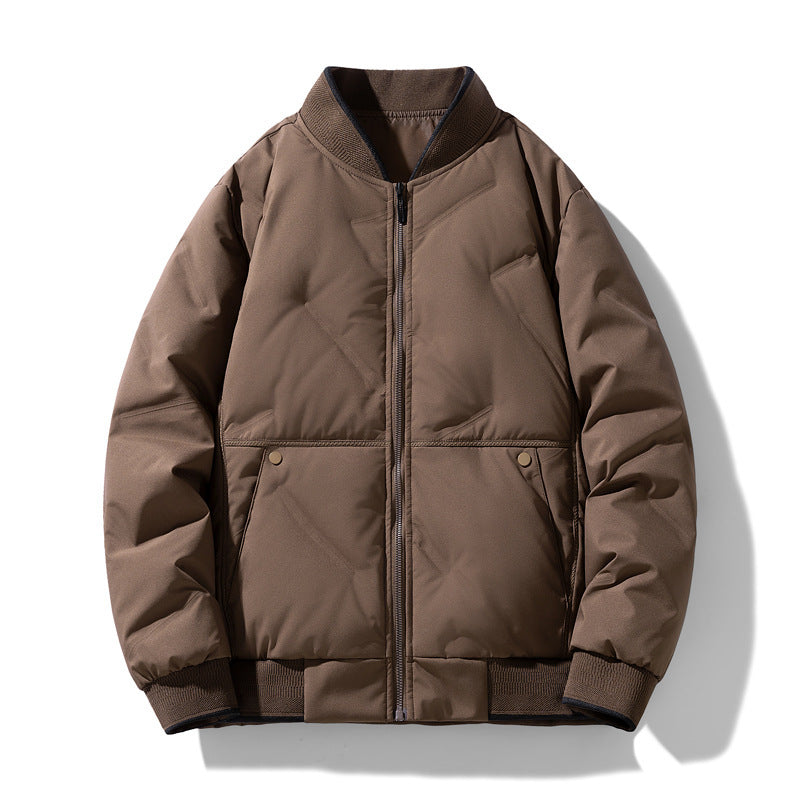 Trendy Baseball-Style Puffer Jacket for Men – Warm Winter Coat in Casual Solid Colors
