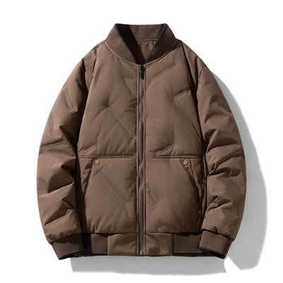 Trendy Baseball-Style Puffer Jacket for Men – Warm Winter Coat in Casual Solid Colors