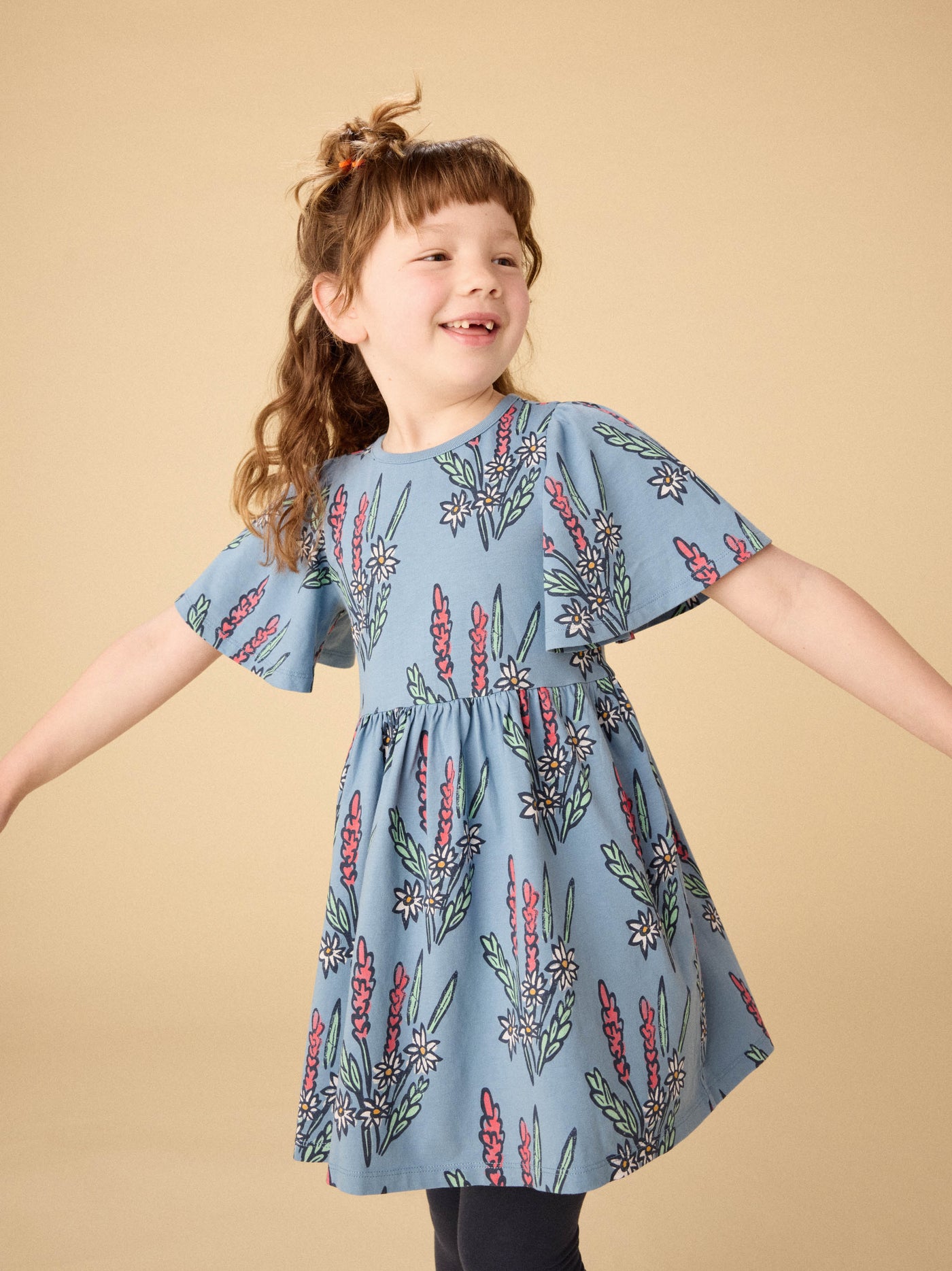 Lala and Koko Butterfly Sleeve Dress Block Print Style