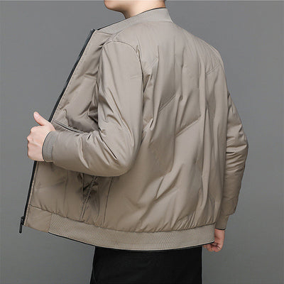 Trendy Baseball-Style Puffer Jacket for Men – Warm Winter Coat in Casual Solid Colors