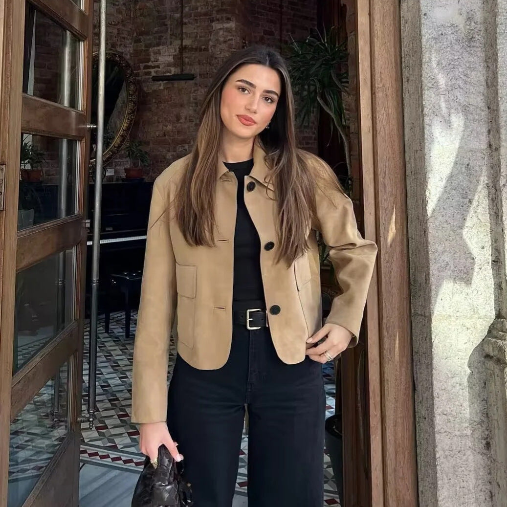 Suede Jacket for Women – Elegant Style Coat in Soft Fabric