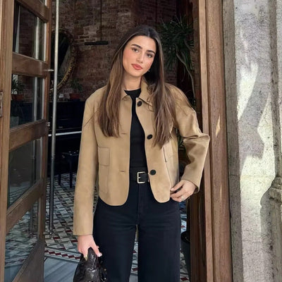 Suede Jacket for Women – Elegant Style Coat in Soft Fabric