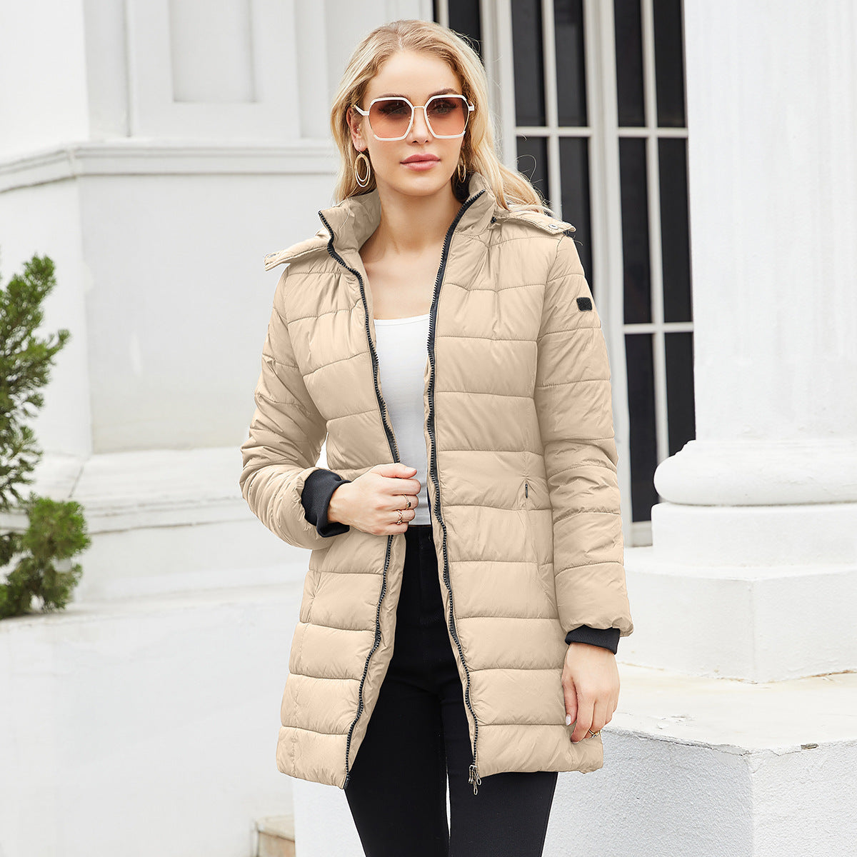 Quilted Waterproof Cotton Jacket for Women – Long Sleeves, Perfect for Winter