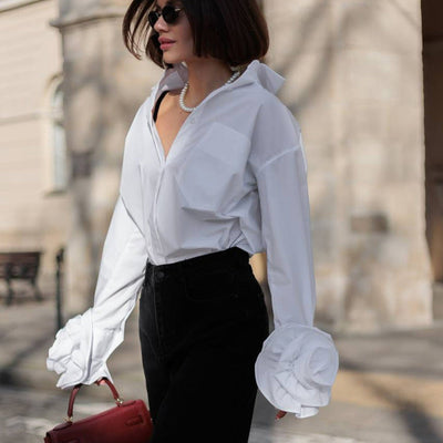 Floral Patchwork Shirt for Women – Long Sleeves, Trendy Style