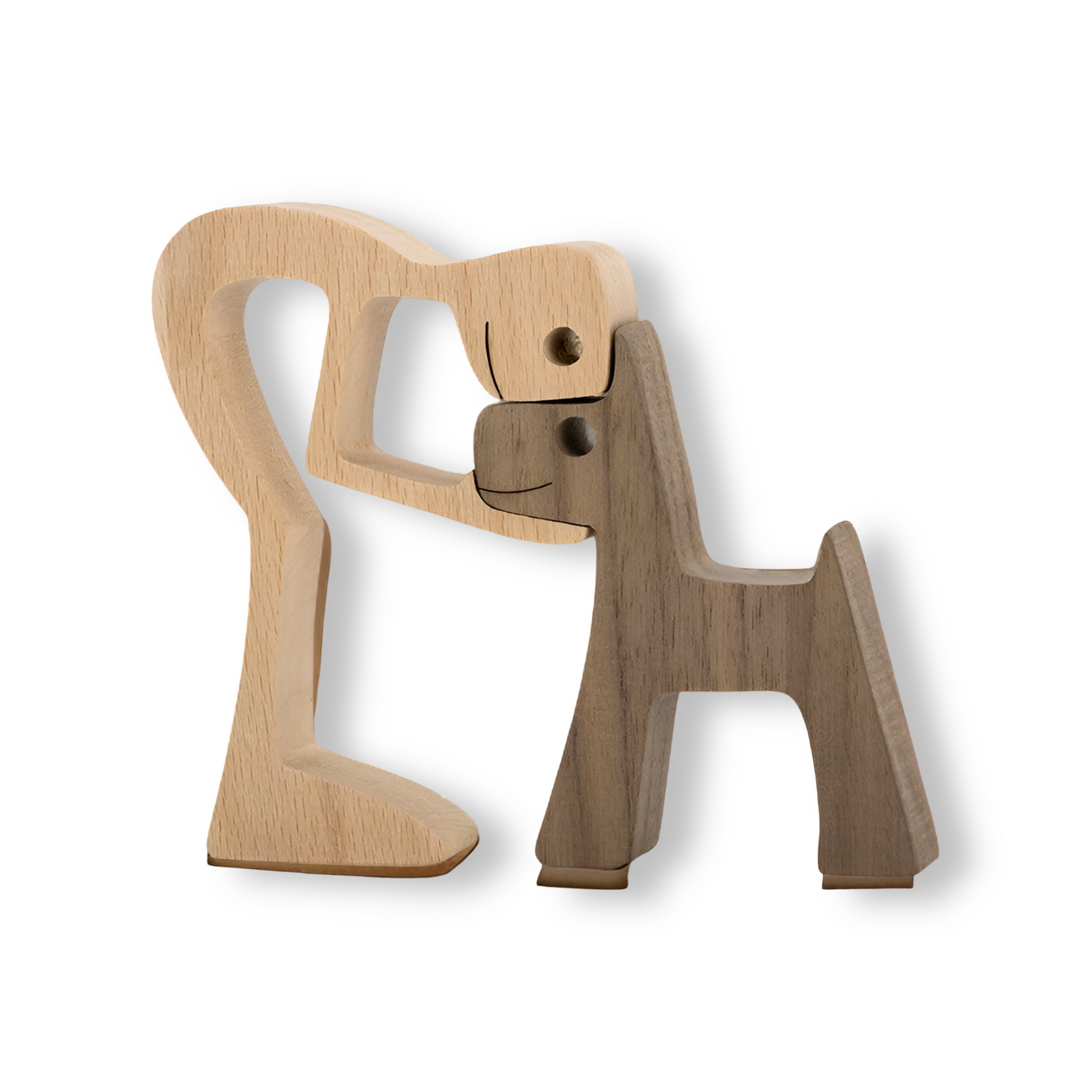 Hand-Carved Wooden Sculpture Art – Human and Dog Figurine 0