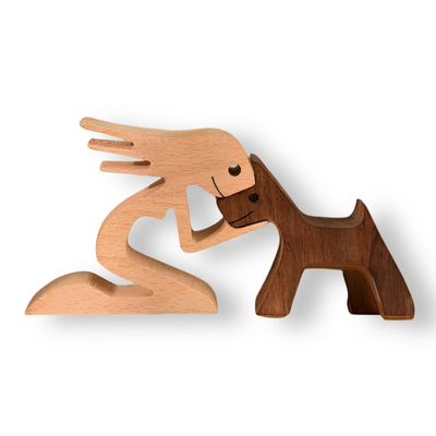 Hand-Carved Wooden Sculpture Art – Human and Dog Figurine 7