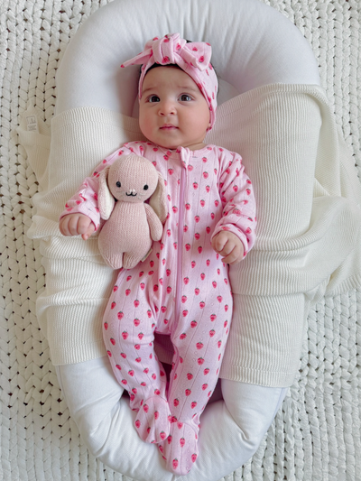 Koko Pink Strawberry Organic Pointelle 2-Way Zip Footie