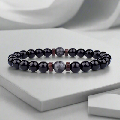 Men’s Bracelet with Natural Lava Stone and Wood Design 1