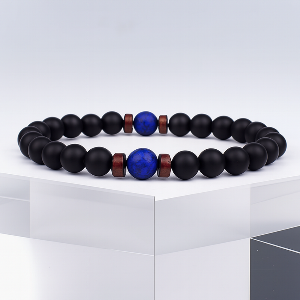 Men’s Bracelet with Natural Lava Stone and Wood Design 3