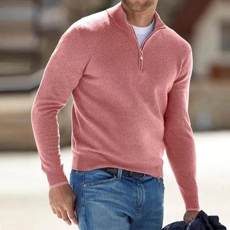 Men's Casual Long Sleeve Shirt with Half Zipper
