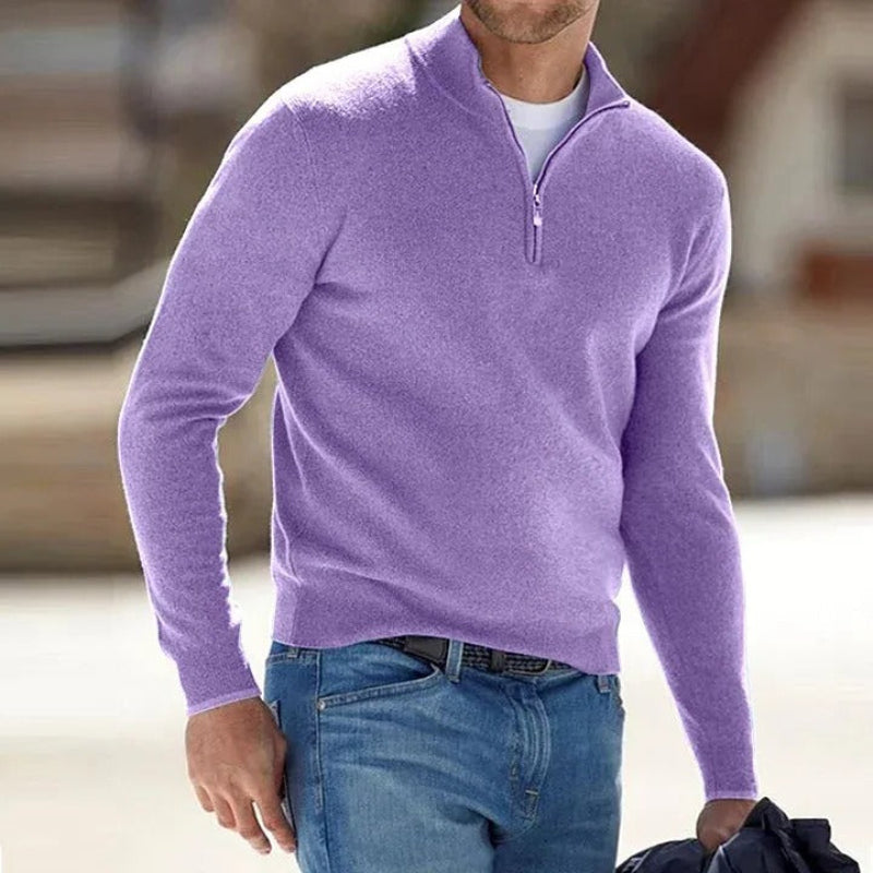 Men's Casual Long Sleeve Shirt with Half Zipper