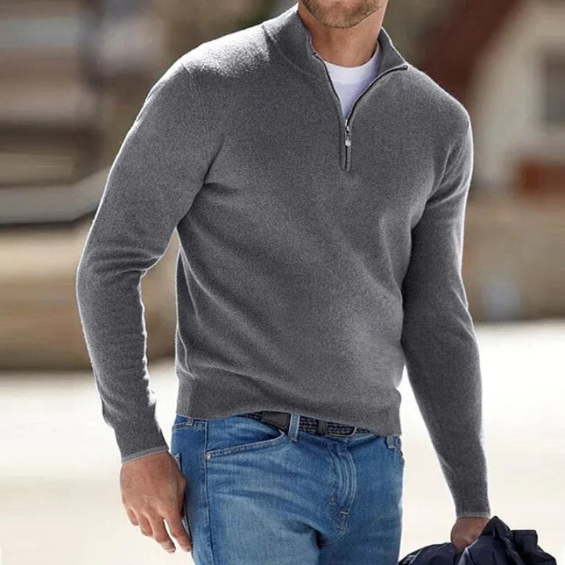 Men's Casual Long Sleeve Shirt with Half Zipper