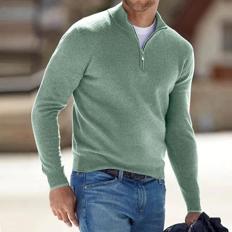 Men's Casual Long Sleeve Shirt with Half Zipper