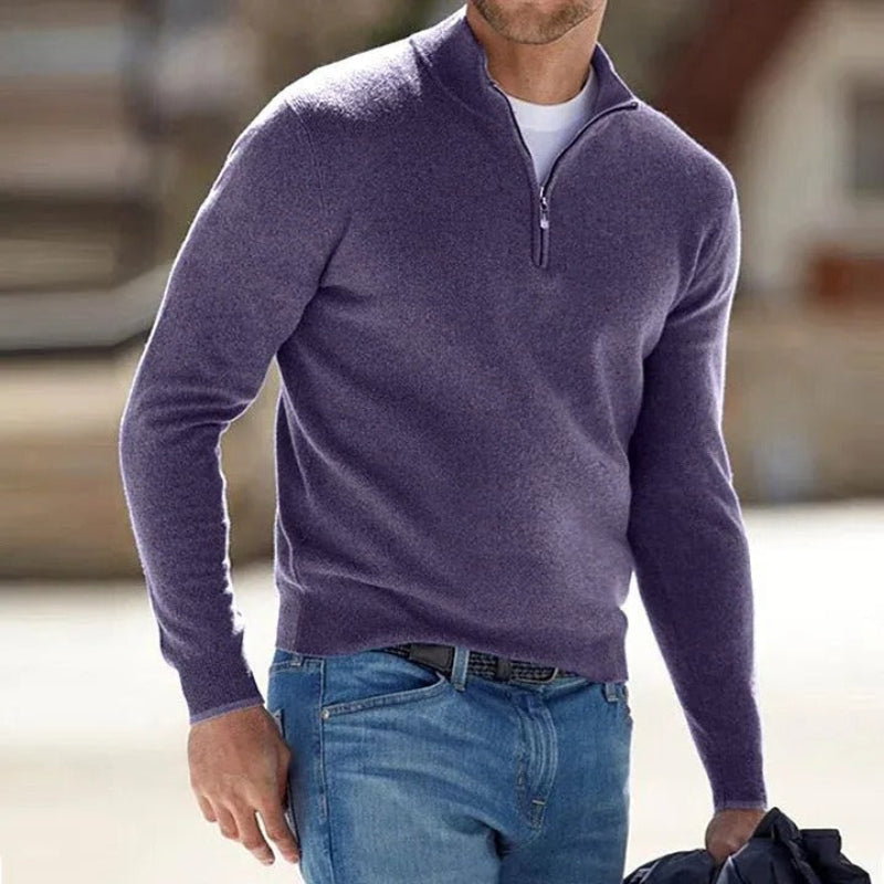 Men's Casual Long Sleeve Shirt with Half Zipper