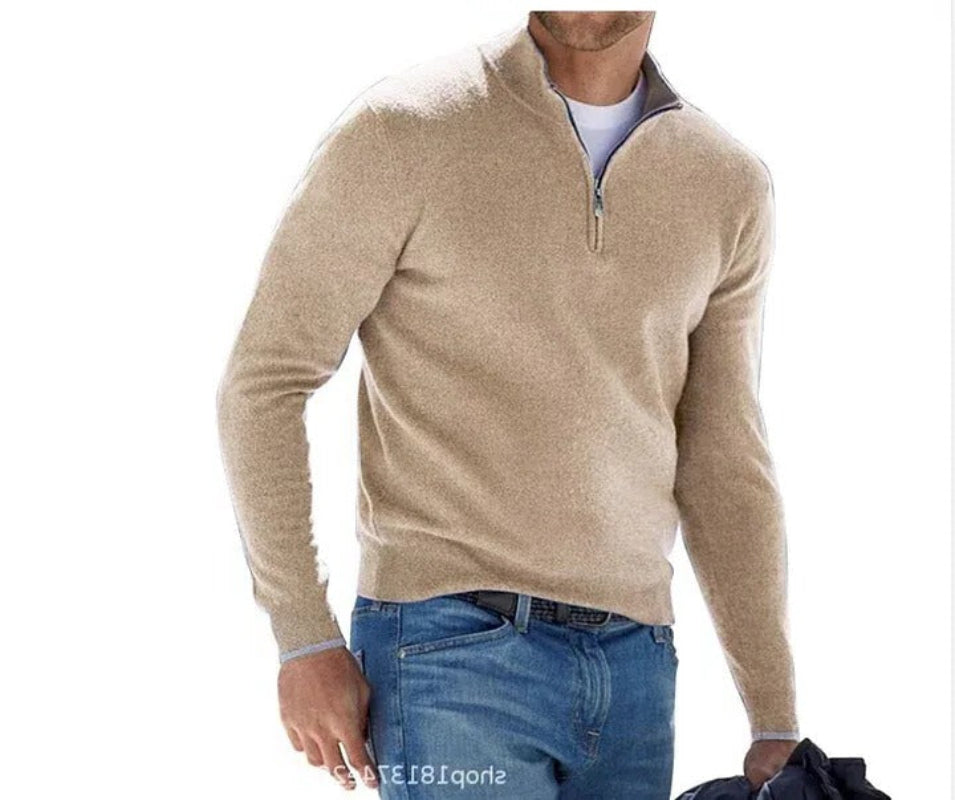 Men's Casual Long Sleeve Shirt with Half Zipper
