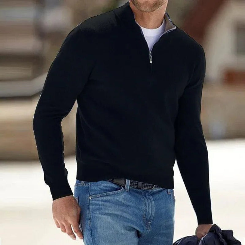 Men's Casual Long Sleeve Shirt with Half Zipper