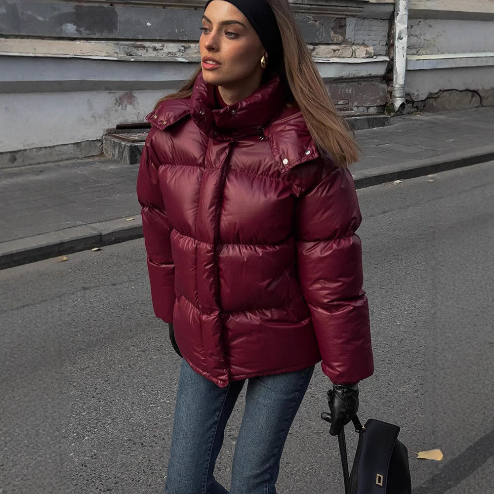 Elegant Cotton Hoodie for Women – Stand Collar and Cozy Style