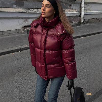 Elegant Cotton Hoodie for Women – Stand Collar and Cozy Style