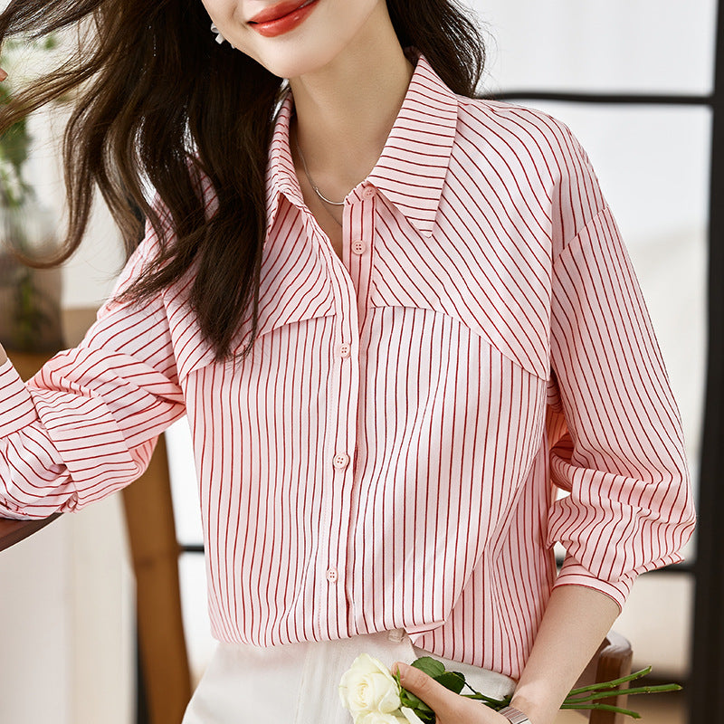 Chic Striped Parisian Sailor-Style Shirt for Women