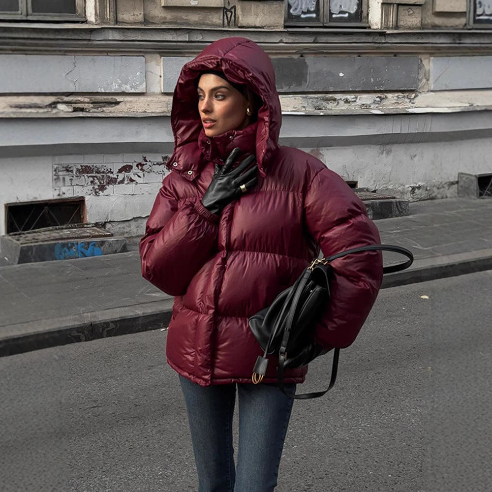 Elegant Cotton Hoodie for Women – Stand Collar and Cozy Style