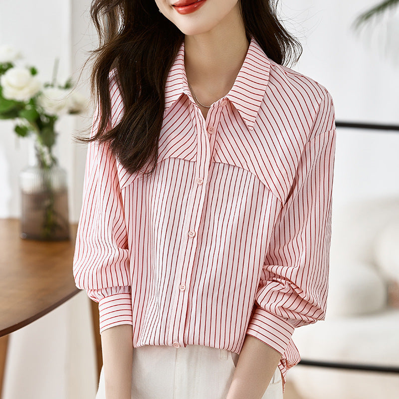 Chic Striped Parisian Sailor-Style Shirt for Women