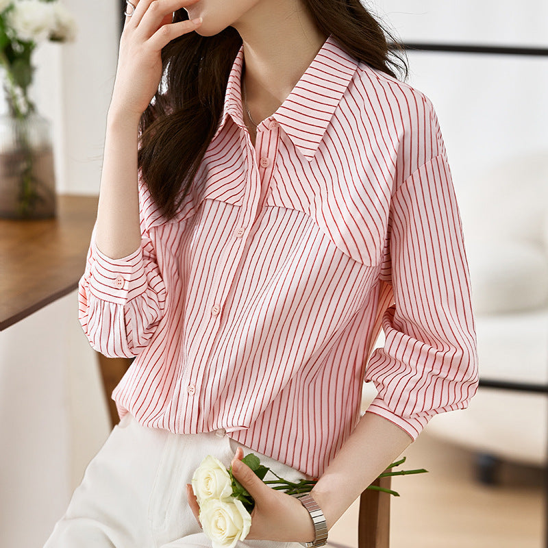 Chic Striped Parisian Sailor-Style Shirt for Women