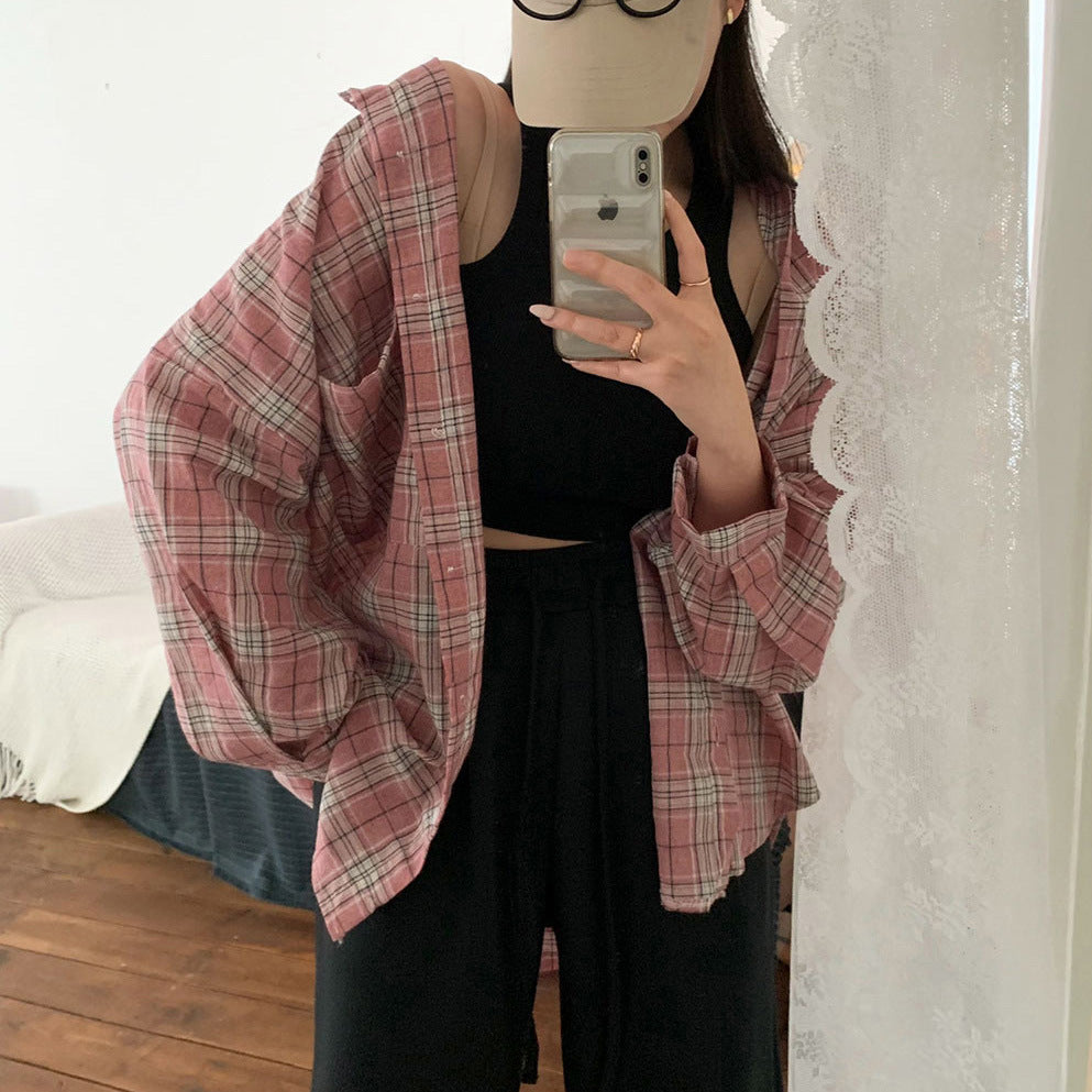 Versatile Plaid Shirt for Women – Loose Fit with Notched Collar for a Casual Style