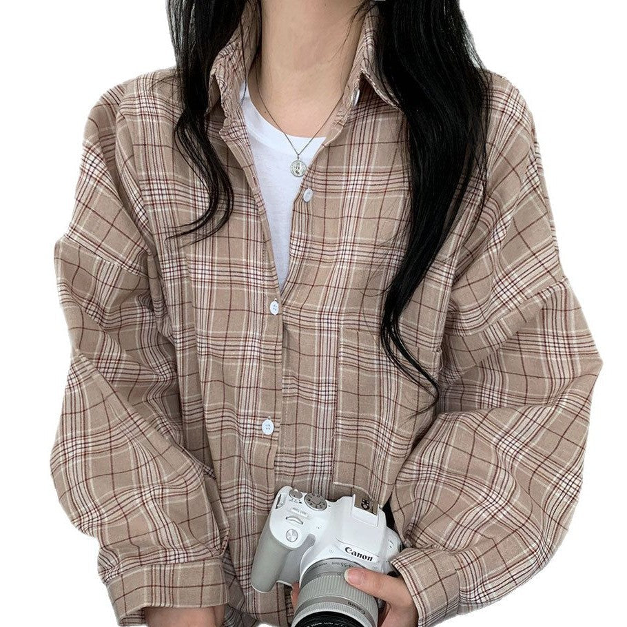 Versatile Plaid Shirt for Women – Loose Fit with Notched Collar for a Casual Style