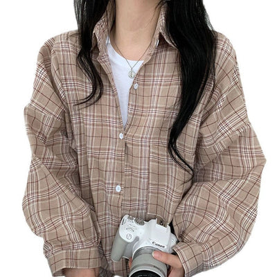 Versatile Plaid Shirt for Women – Loose Fit with Notched Collar for a Casual Style