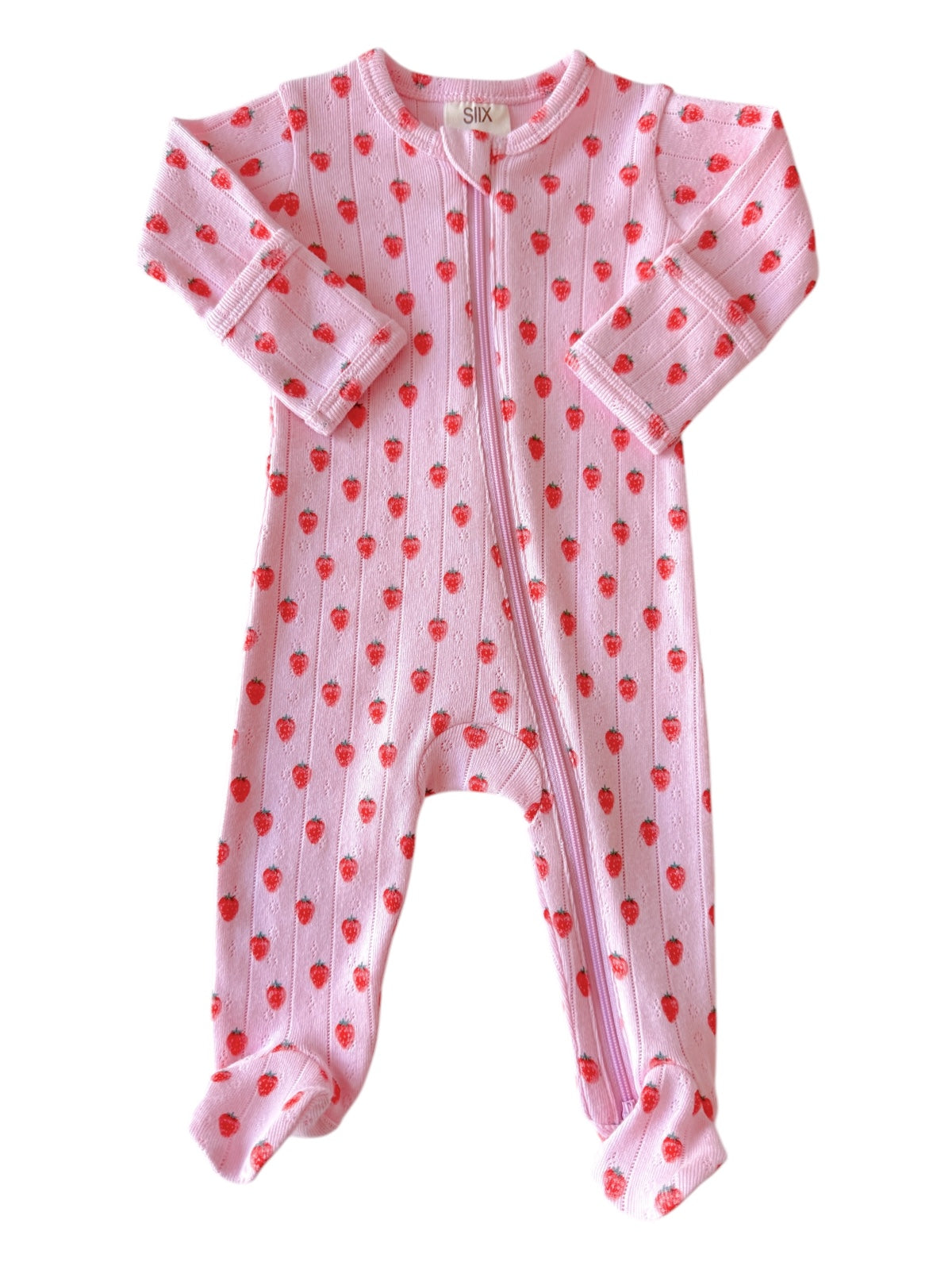 Koko Pink Strawberry Organic Pointelle 2-Way Zip Footie