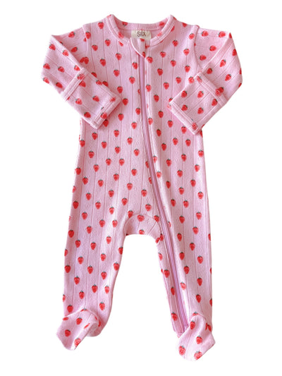 Koko Pink Strawberry Organic Pointelle 2-Way Zip Footie