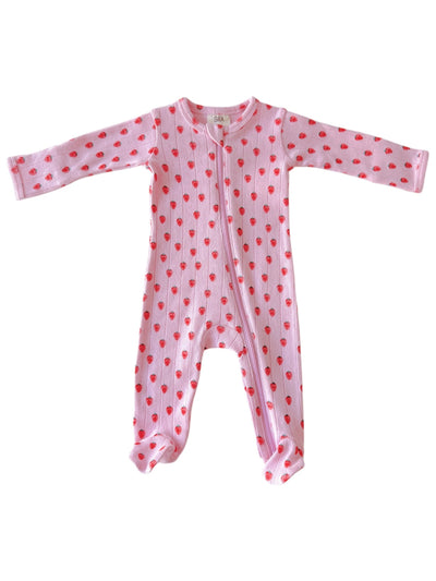 Koko Pink Strawberry Organic Pointelle 2-Way Zip Footie