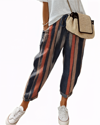 Women's Lightweight Printed Pants with Elastic Waistband 0