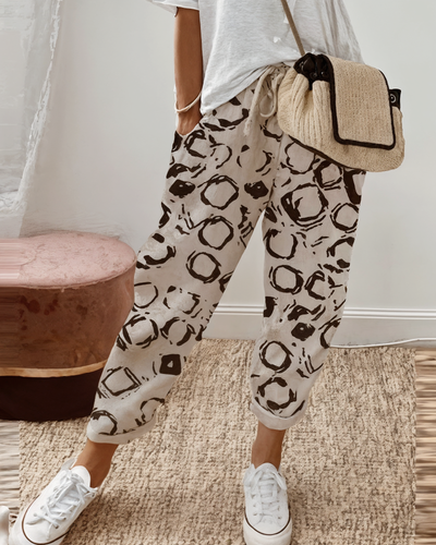 Women's Lightweight Printed Pants with Elastic Waistband 1