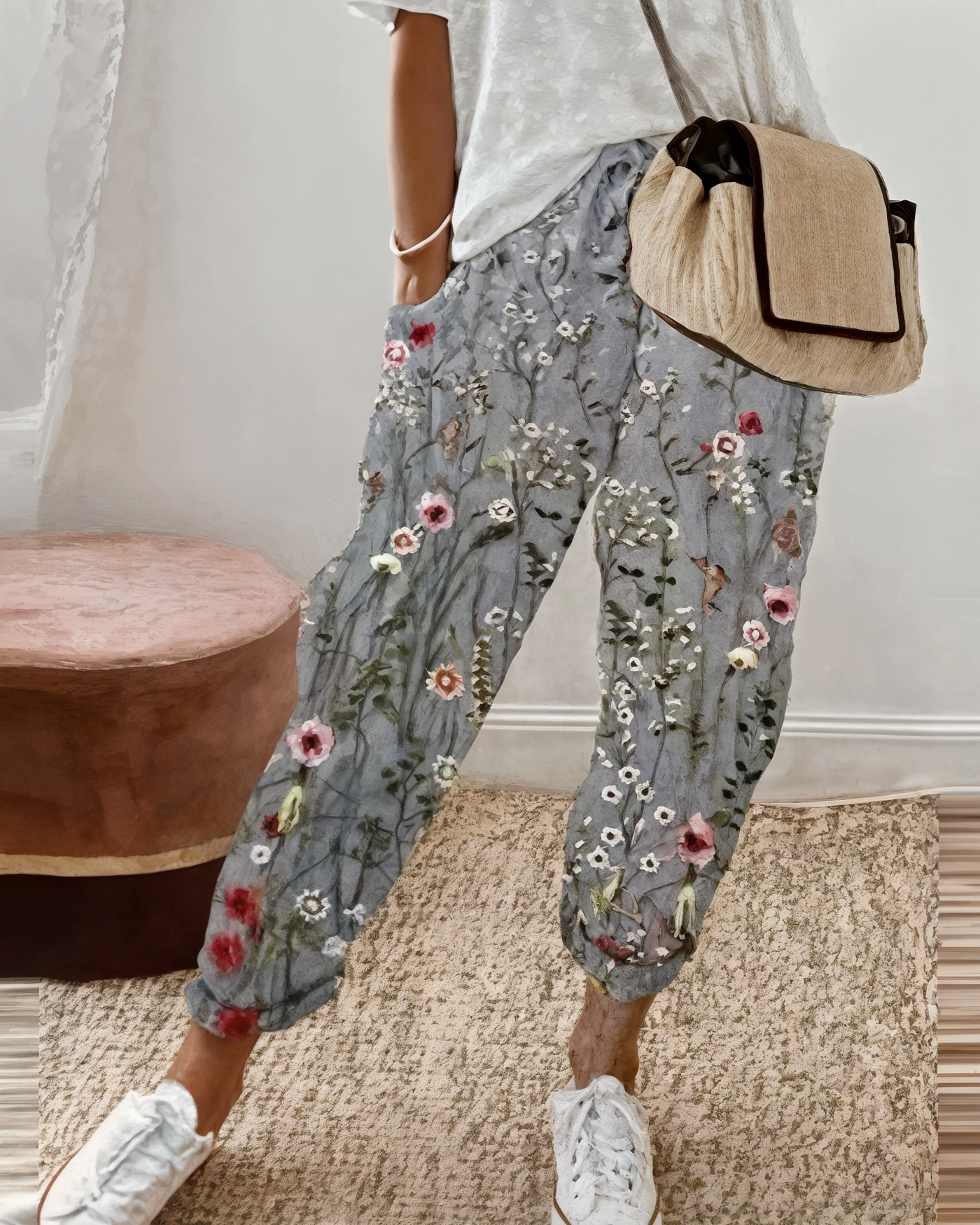 Women's Lightweight Printed Pants with Elastic Waistband 2