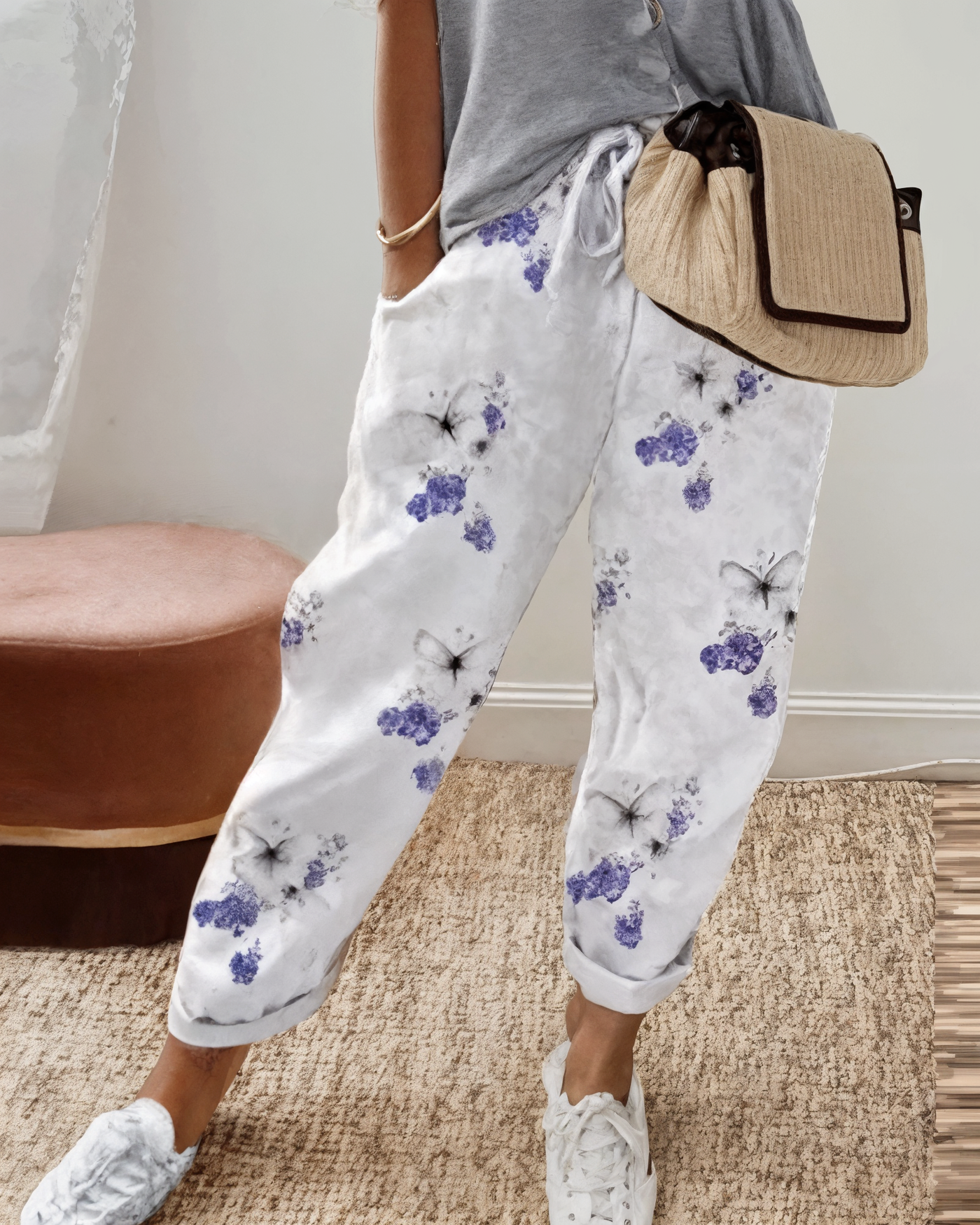 Women's Lightweight Printed Pants with Elastic Waistband 3