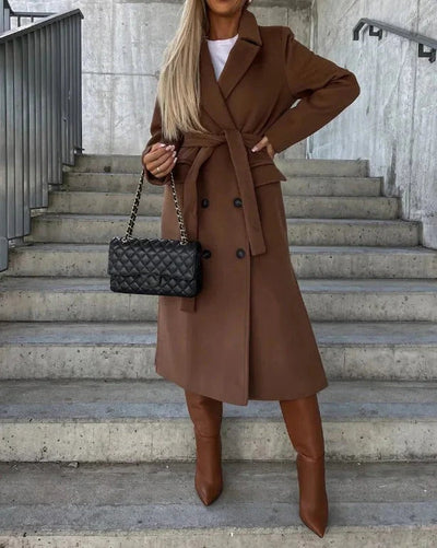Women’s Long Double-Breasted Belted Coat