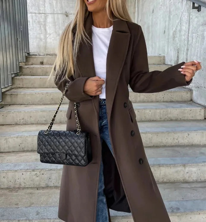 Women’s Long Double-Breasted Belted Coat
