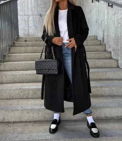 Women’s Long Double-Breasted Belted Coat