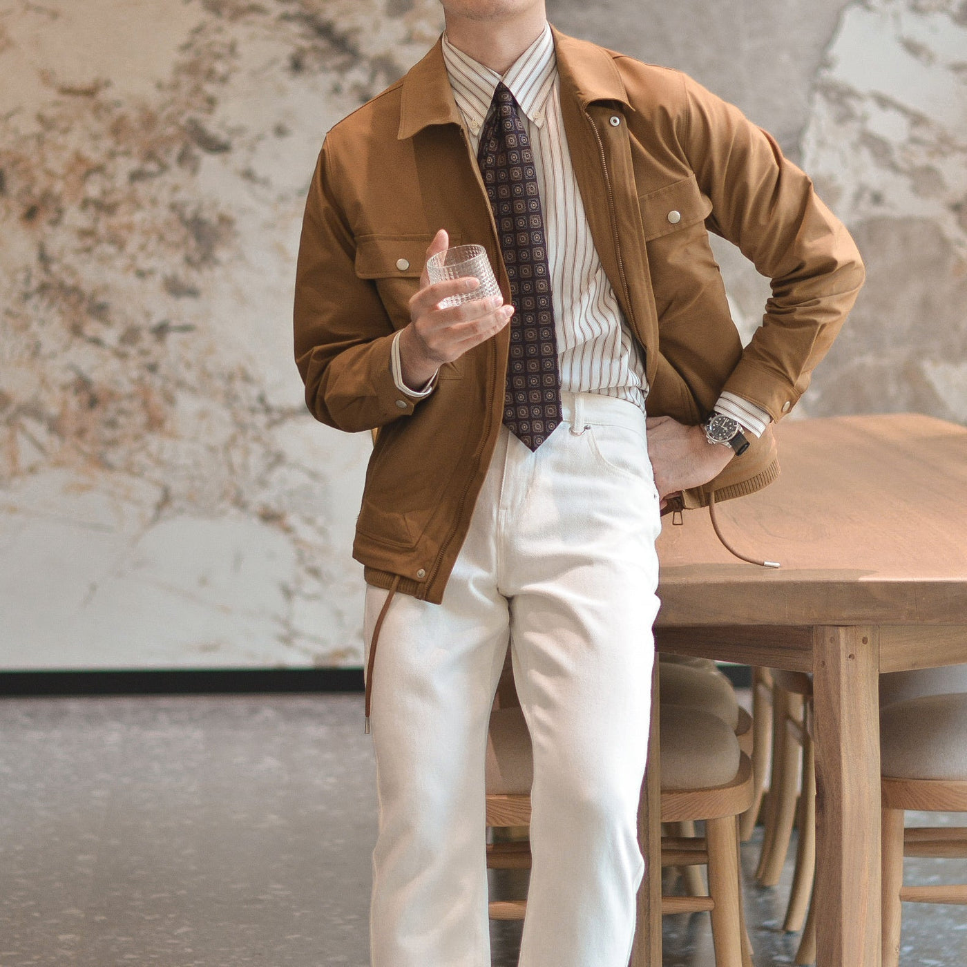Caramel Utility Jacket for Men – Casual Style with Multiple Pockets