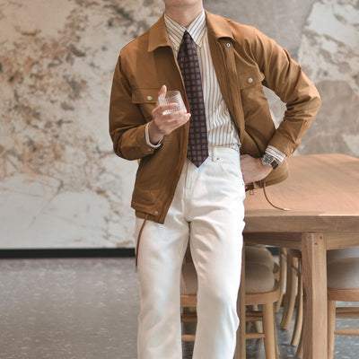 Caramel Utility Jacket for Men – Casual Style with Multiple Pockets