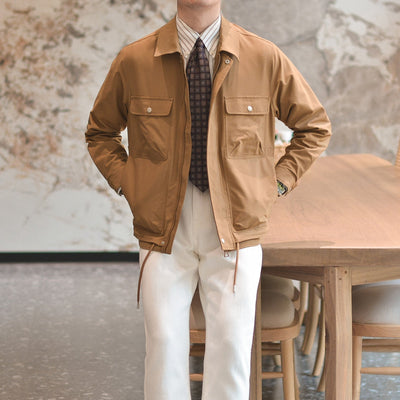 Caramel Utility Jacket for Men – Casual Style with Multiple Pockets